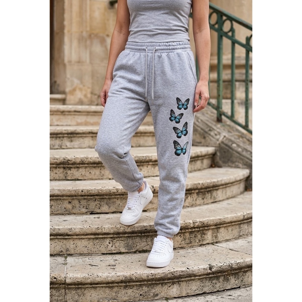 Streetwear Society Gray Butterfly Graphic Joggers Sweatpants XL Y2K Athleisure